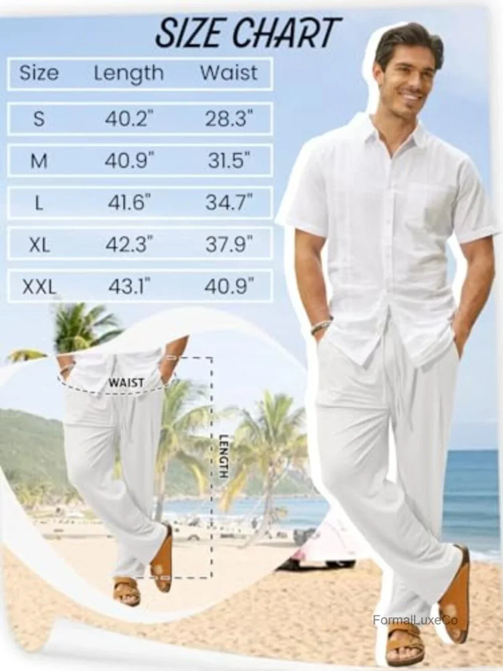 Men's Summer Casual Linen Pants Elastic Drawstring Waistband Straight Leg